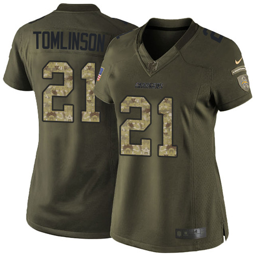 Women's Elite LaDainian Tomlinson Nike Jersey Green - #21 Salute to Service NFL Los Angeles Chargers